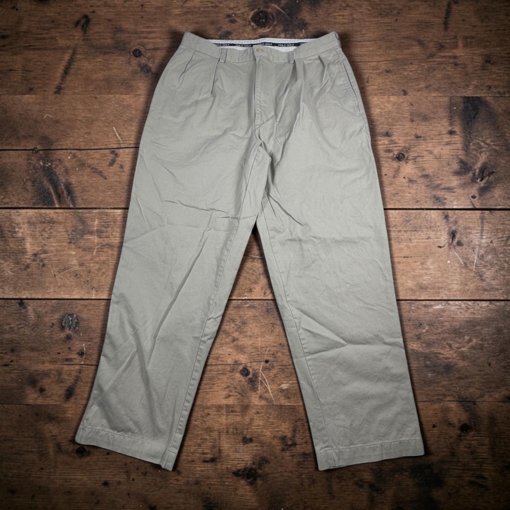 Polo Golf Ralph Lauren Pleated Chinos Khaki Cotton Trousers Mens 36x30